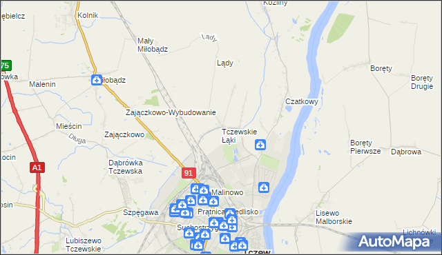 mapa Tczewskie Łąki, Tczewskie Łąki na mapie Targeo