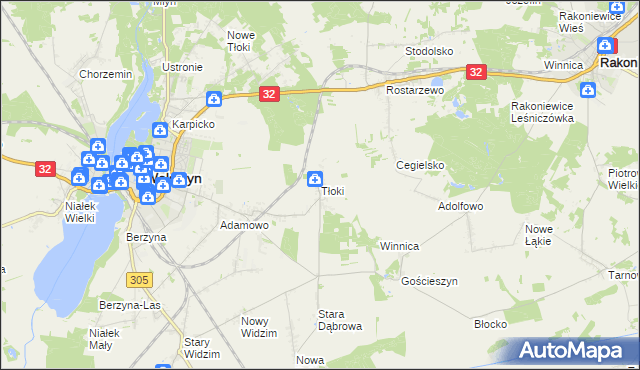 mapa Tłoki gmina Wolsztyn, Tłoki gmina Wolsztyn na mapie Targeo