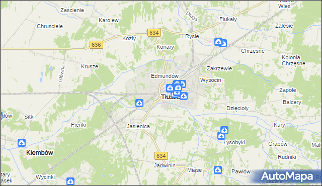 mapa Tłuszcz powiat wołomiński, Tłuszcz powiat wołomiński na mapie Targeo