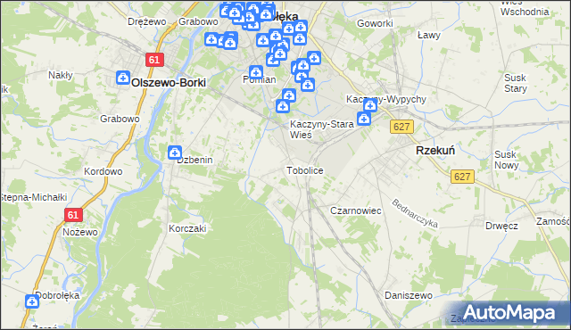 mapa Tobolice gmina Rzekuń, Tobolice gmina Rzekuń na mapie Targeo