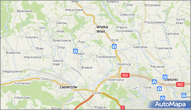 mapa Tomaszowice gmina Wielka Wieś, Tomaszowice gmina Wielka Wieś na mapie Targeo