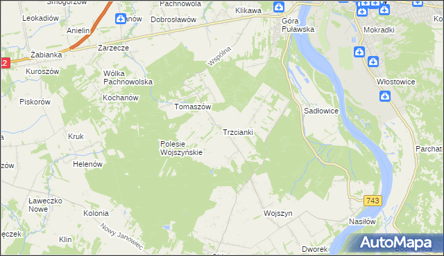 mapa Trzcianki gmina Janowiec, Trzcianki gmina Janowiec na mapie Targeo