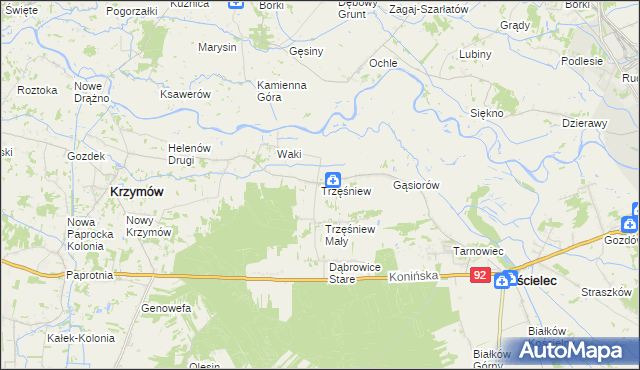 mapa Trzęśniew, Trzęśniew na mapie Targeo