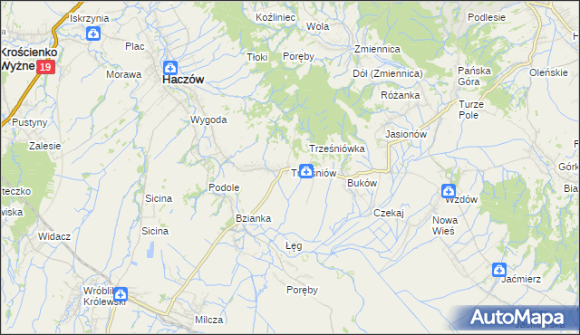 mapa Trześniów gmina Haczów, Trześniów gmina Haczów na mapie Targeo