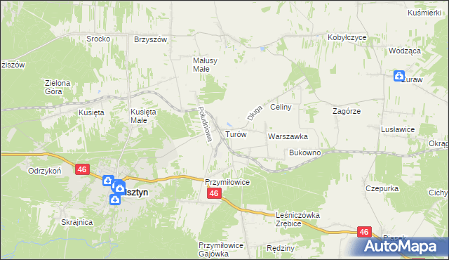 mapa Turów gmina Olsztyn, Turów gmina Olsztyn na mapie Targeo