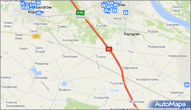 mapa Turzno gmina Raciążek, Turzno gmina Raciążek na mapie Targeo