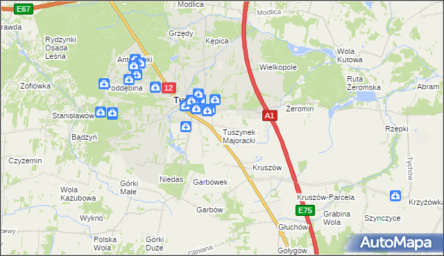 mapa Tuszynek Majoracki, Tuszynek Majoracki na mapie Targeo