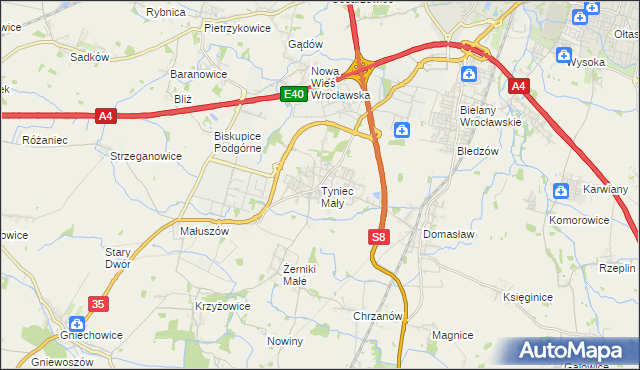 mapa Tyniec Mały, Tyniec Mały na mapie Targeo