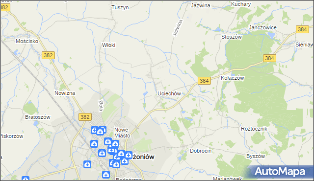 mapa Uciechów gmina Dzierżoniów, Uciechów gmina Dzierżoniów na mapie Targeo