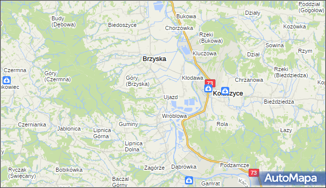 mapa Ujazd gmina Brzyska, Ujazd gmina Brzyska na mapie Targeo