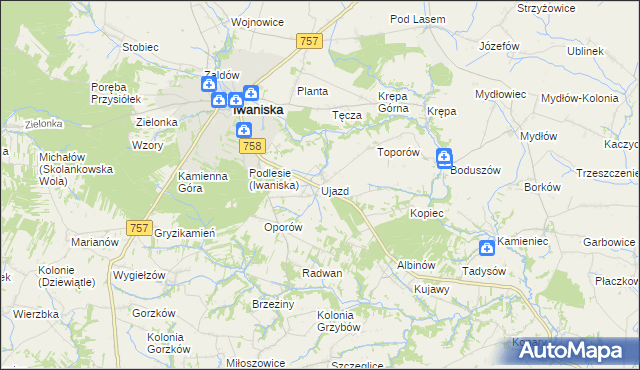 mapa Ujazd gmina Iwaniska, Ujazd gmina Iwaniska na mapie Targeo