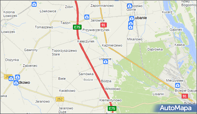 mapa Ustronie gmina Lubanie, Ustronie gmina Lubanie na mapie Targeo