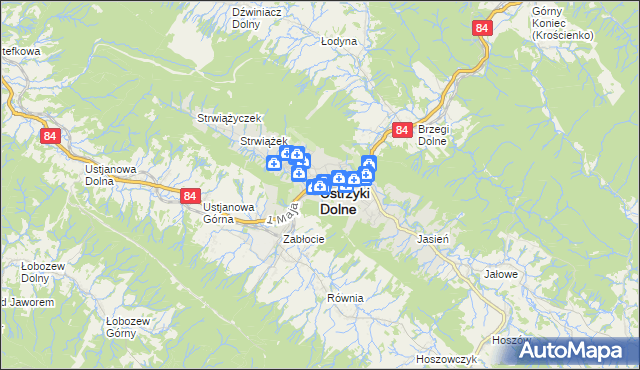 mapa Ustrzyki Dolne, Ustrzyki Dolne na mapie Targeo