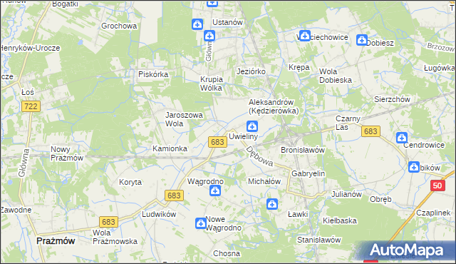 mapa Uwieliny, Uwieliny na mapie Targeo