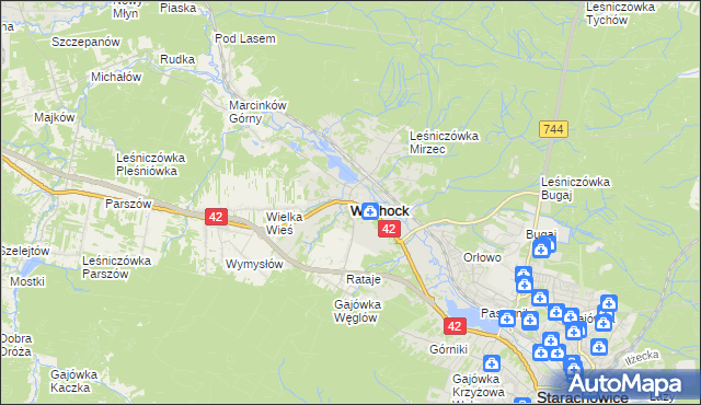 mapa Wąchock, Wąchock na mapie Targeo