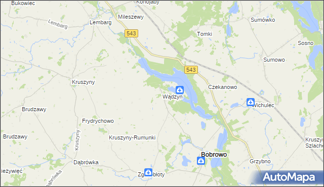 mapa Wądzyn gmina Bobrowo, Wądzyn gmina Bobrowo na mapie Targeo