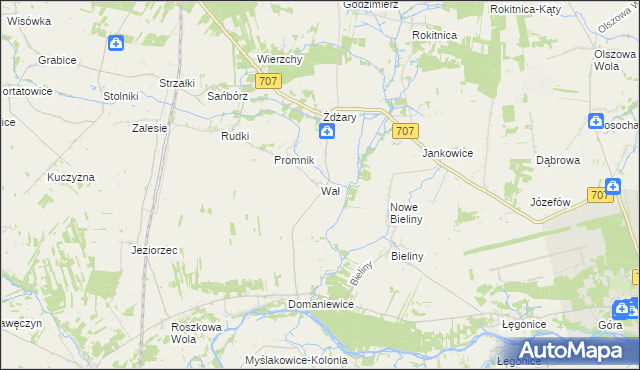 mapa Wał gmina Nowe Miasto nad Pilicą, Wał gmina Nowe Miasto nad Pilicą na mapie Targeo