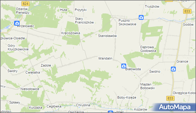 mapa Wandalin gmina Opole Lubelskie, Wandalin gmina Opole Lubelskie na mapie Targeo