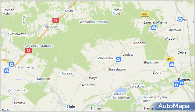 mapa Wapiennik gmina Lipie, Wapiennik gmina Lipie na mapie Targeo