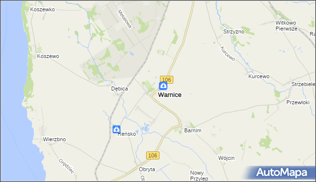 mapa Warnice powiat pyrzycki, Warnice powiat pyrzycki na mapie Targeo