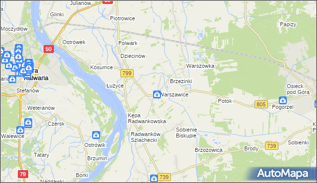 mapa Warszawice, Warszawice na mapie Targeo