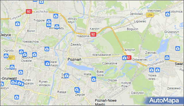 mapa Warszawskie gmina Poznań, Warszawskie gmina Poznań na mapie Targeo