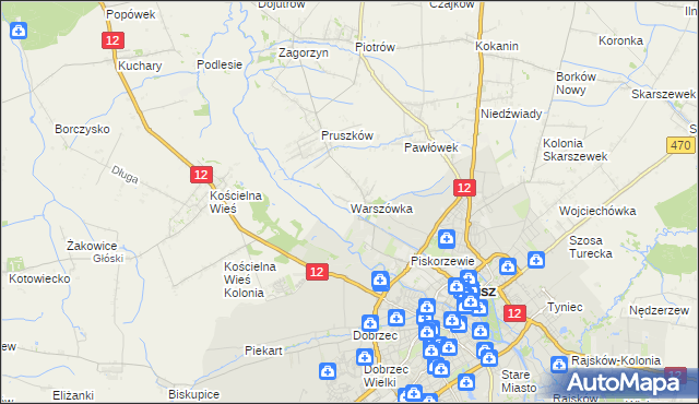 mapa Warszówka gmina Blizanów, Warszówka gmina Blizanów na mapie Targeo