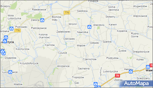 mapa Wąsów, Wąsów na mapie Targeo