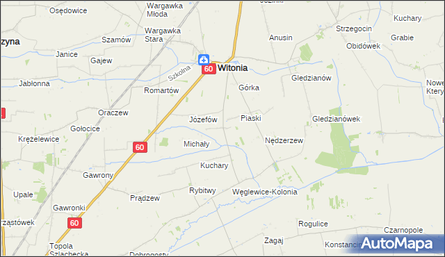 mapa Węglewice gmina Witonia, Węglewice gmina Witonia na mapie Targeo