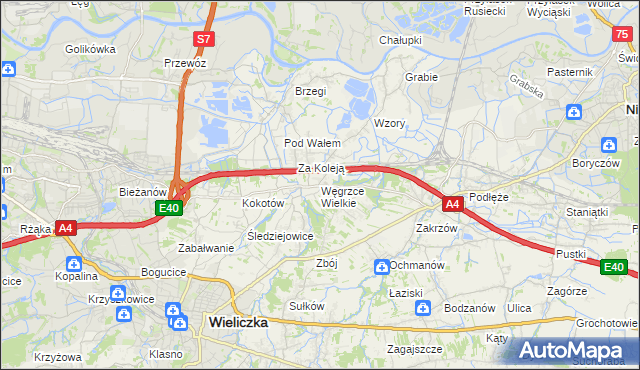 mapa Węgrzce Wielkie, Węgrzce Wielkie na mapie Targeo