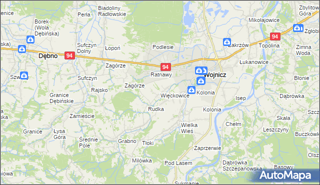 mapa Więckowice gmina Wojnicz, Więckowice gmina Wojnicz na mapie Targeo