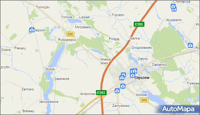 mapa Wielka Wieś gmina Stęszew, Wielka Wieś gmina Stęszew na mapie Targeo