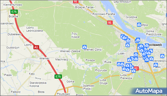 mapa Wieniec-Zdrój, Wieniec-Zdrój na mapie Targeo