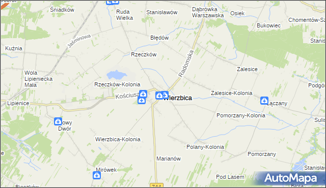 mapa Wierzbica powiat radomski, Wierzbica powiat radomski na mapie Targeo