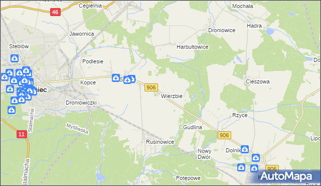 mapa Wierzbie gmina Koszęcin, Wierzbie gmina Koszęcin na mapie Targeo