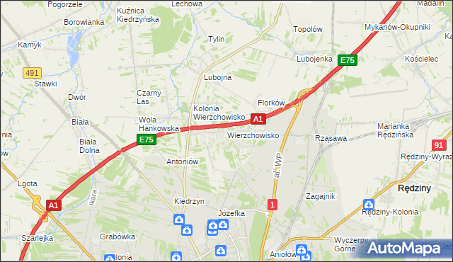 mapa Wierzchowisko gmina Mykanów, Wierzchowisko gmina Mykanów na mapie Targeo