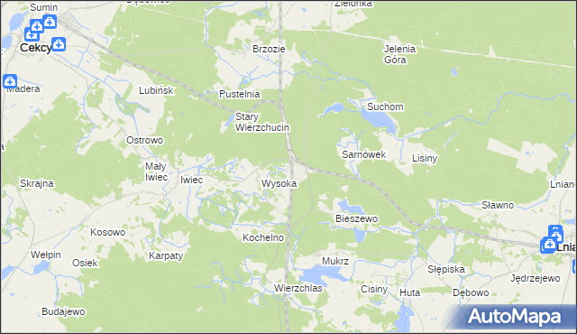 mapa Wierzchucin gmina Cekcyn, Wierzchucin gmina Cekcyn na mapie Targeo