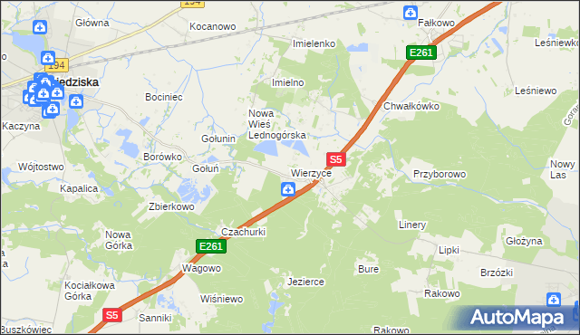 mapa Wierzyce, Wierzyce na mapie Targeo