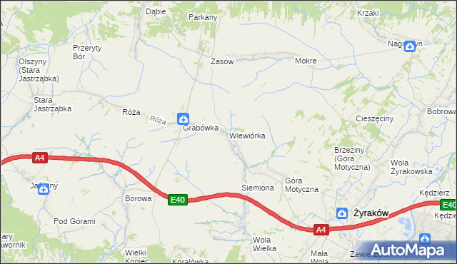 mapa Wiewiórka gmina Żyraków, Wiewiórka gmina Żyraków na mapie Targeo