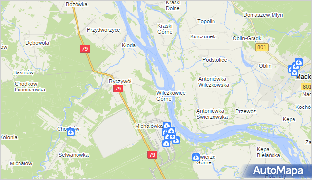 mapa Wilczkowice Górne gmina Kozienice, Wilczkowice Górne gmina Kozienice na mapie Targeo