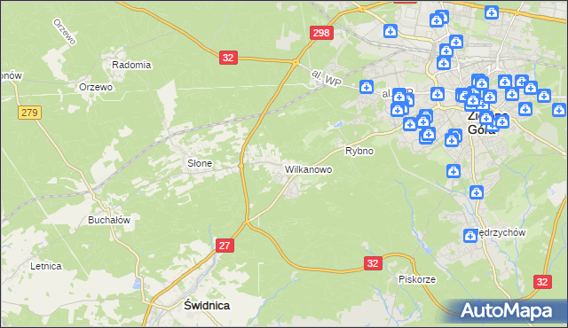 mapa Wilkanowo gmina Świdnica, Wilkanowo gmina Świdnica na mapie Targeo