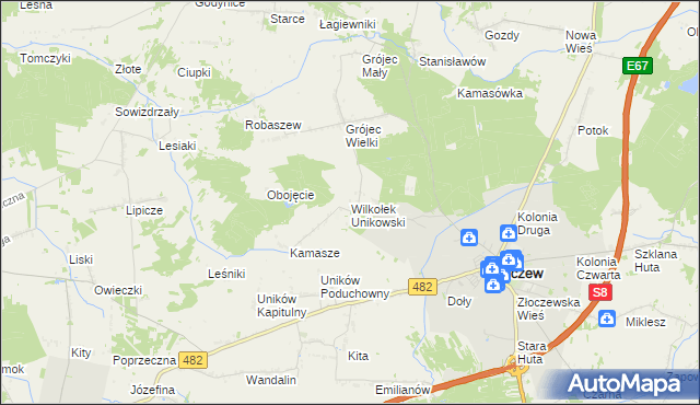 mapa Wilkołek Unikowski, Wilkołek Unikowski na mapie Targeo