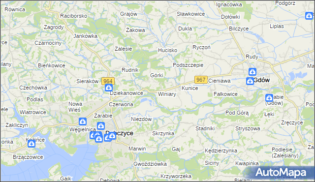 mapa Winiary gmina Gdów, Winiary gmina Gdów na mapie Targeo
