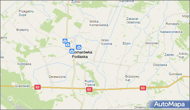 mapa Wiski gmina Komarówka Podlaska, Wiski gmina Komarówka Podlaska na mapie Targeo
