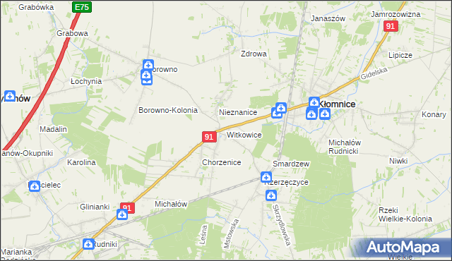 mapa Witkowice gmina Kłomnice, Witkowice gmina Kłomnice na mapie Targeo