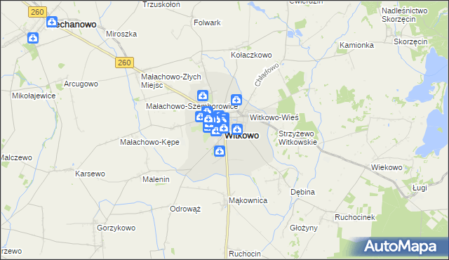 mapa Witkowo powiat gnieźnieński, Witkowo powiat gnieźnieński na mapie Targeo