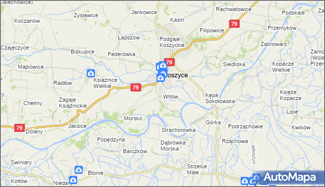 mapa Witów gmina Koszyce, Witów gmina Koszyce na mapie Targeo