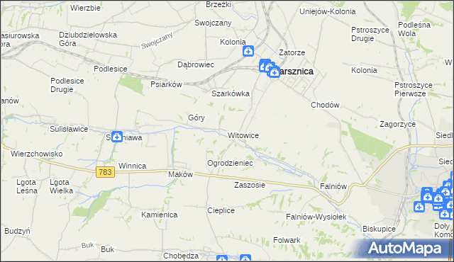 mapa Witowice gmina Charsznica, Witowice gmina Charsznica na mapie Targeo