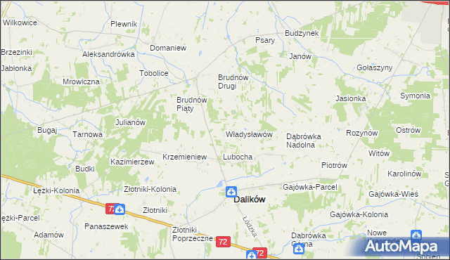 mapa Władysławów gmina Dalików, Władysławów gmina Dalików na mapie Targeo