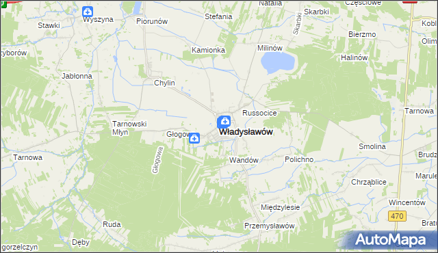 mapa Władysławów powiat turecki, Władysławów powiat turecki na mapie Targeo